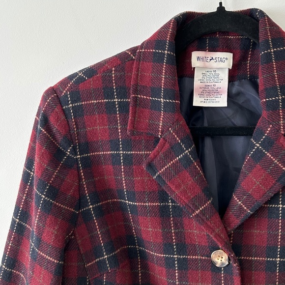 Vintage White Stag Plaid Wool Blazer - Picture 3 of 16